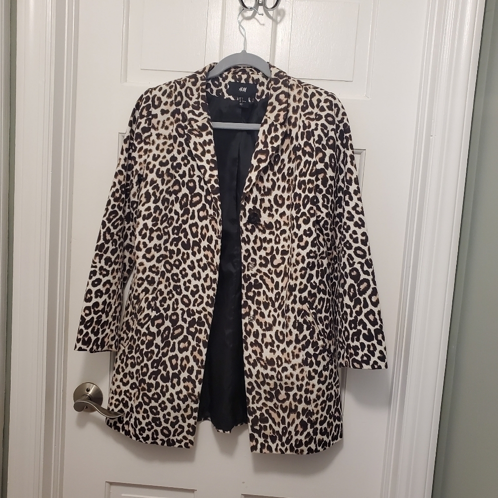 H&M Brown Leopard Print Lightweight Outer Coat Size 6, Business Casual - Picture 3 of 12